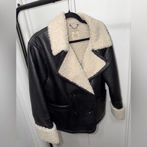 $228 WE the FREE PEOPLE KAYA LEATHER SHEARLING PEACOAT ANTHROPOLOGIE WEWOREWHAT